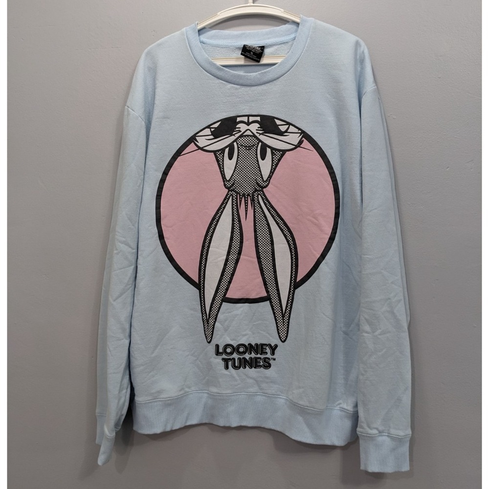 Looney Tunes Bugs Bunny Retro-style Crewneck Sweatshirt Pullover Baby Blue sz XL